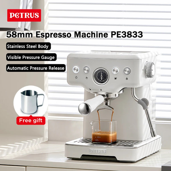 Petrus Espresso Coffee Machine Stainless Steel Coffee Maker With 58MM Portafilter Commercial Steam Wand Milk Frother For Latte C