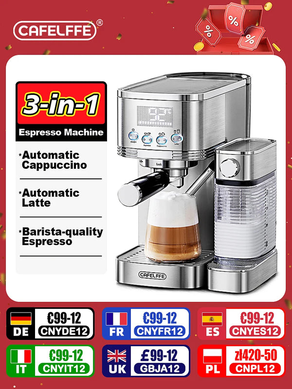 Cafelffe 3in1 Automatic Coffee machine cafeteria Cappuccino Latte Espresso maker Fully Automatic Milk Froth Stainless Steels