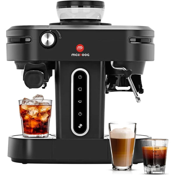 AC510 15Bar Semi Automatic Espresso Machine With Grinder & Steam Wand,3-in-1 Compact Espresso Coffee Maker