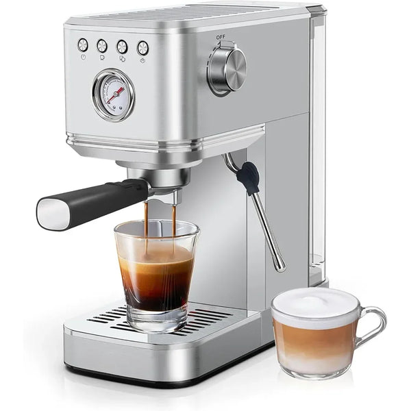 Coffee Machine 20 Bar with Milk Frother, Stainless Steel Automatic Espresso Coffee Machine for Home Latte & Cappuccino Maker